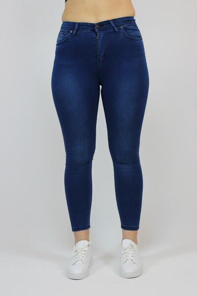 FİHA /gapı-4351 Kadın Gabardin Likralı Taşlı Jeans - Orta Mavi