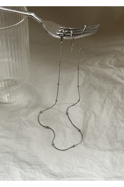 KİLİGİSTANBUL Silver Color 60 cm Steel Ball Detailed Thin Necklace