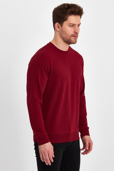 FİHA /şebek-9025 Ανδρικό Φούτερ Λύκρα 3Nημάτων Στρογγυλή Λαιμόκοψη - Κόκκινο Κλάρετ