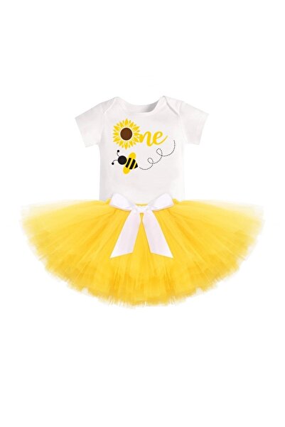bba new trend Sarı 1 Yaş Tütü Etek Kız Bebek Tütü Etek Ve 1 Yaş Logolu Zıbın ...