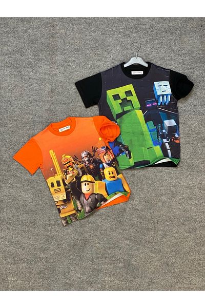 Machetta Kids Roblox And Creeper Printed Set of 2 Children's T-shirts