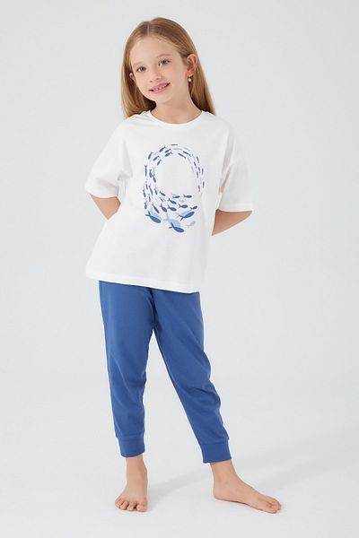 Rolypoly Dolphin Detailed Girl's Short Sleeve Pajama Set