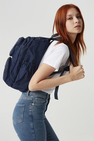 MORCA Fcstore Crinkle Fabric Water Resistant Medium Size Navy Blue Crinkle Backpack/laptop School Bag