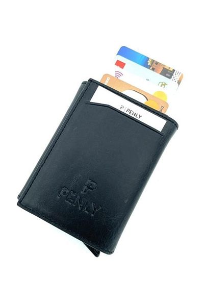 Penly Original Genuine Leather Mechanical Black Wallet Model