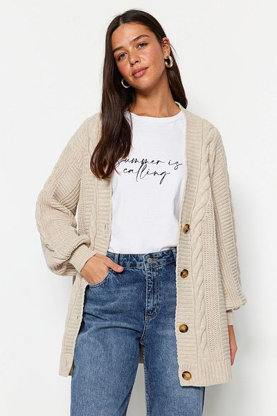Trendyol Modest Stone Hair Geflochtene Strickjacke mit lockerem Schnitt TCTAW22TH0002