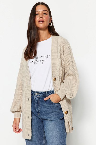 Trendyol Modest Stone Hair Geflochtene Strickjacke mit lockerem Schnitt TCTAW22TH0002