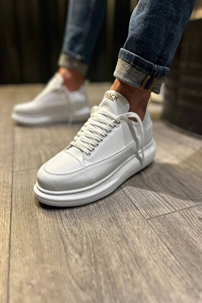 Mida Shoes White Leather Lace-up High Sole Men's Sports Shoes