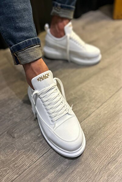 Mida Shoes White Leather Lace-up High Sole Men's Sports Shoes