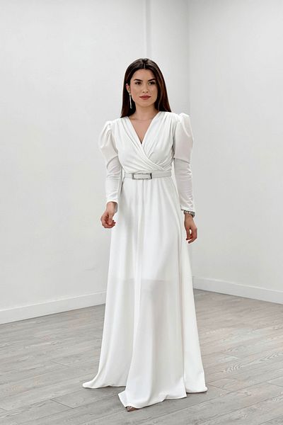giyimmasalı Φόρεμα Crepe Fabric Double Breasted Collar Kiloş Φόρεμα - Λευκό
