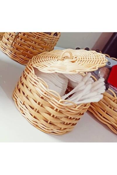 gudelidekor Hasır Bambu Rattan 10x7 Cm Mini Şekerlik Pamukluk