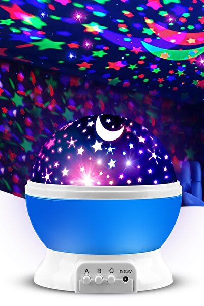MUJGAN Küre Renkli Yıldızlı Gökyüzü Projeksiyon Gece Lambası Mavi