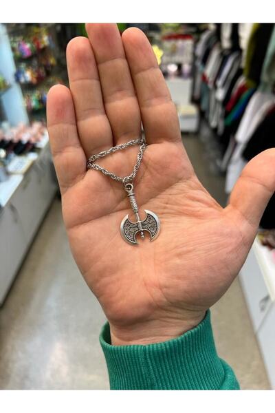 Kuzgunshop Klipsli Zeus Labrys (çift Taraflı Balta) Kolye Döküm Gümüş