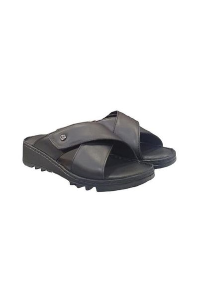 Pierre Cardin Crossed Velcro Wedge Heel Leather Slippers