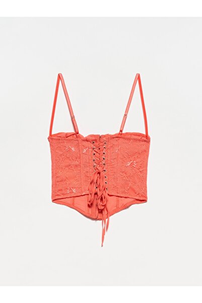 Dilvin 5852 Krajkový detailní korzetový top – růžový