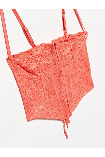 Dilvin 5852 Krajkový detailní korzetový top – růžový