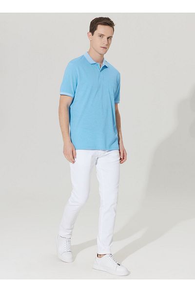 ALTINYILDIZ CLASSICS Tricou pentru bărbați cu guler polo albastru - alb 4a9000000004