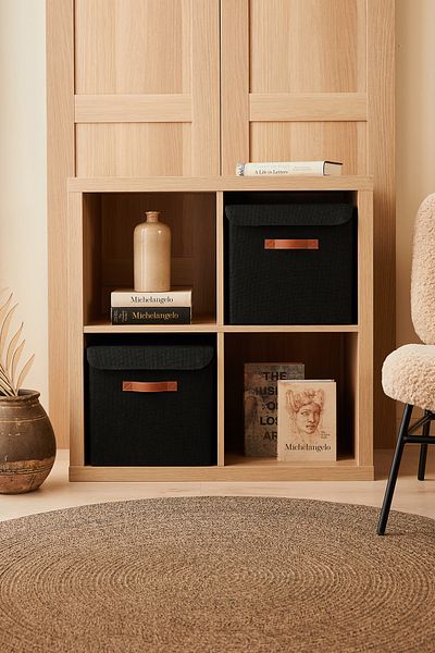 Ocean Home Textile 30x30x30 Black Jute Covered In-Cabinet Laundry Toy Organizer Folding Storage Box