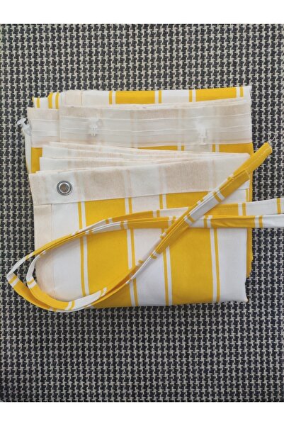 perhal perde ve halı Sarı Beyaz Çizgili Balkon Perdesi, Balkon Çadır Brandası...