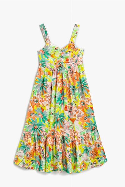 Koton Girl's Maxi Strap Sweetheart Collar Ruffle Floral Dress 2skg80210aw