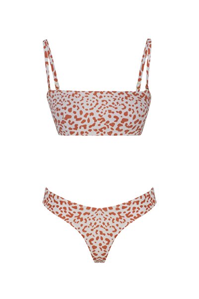 Beach&Beyond Kadın Nude Leopar Desen Straplez Bikini Üstü