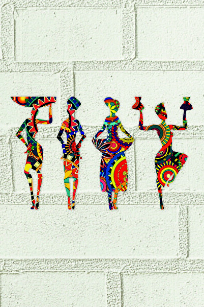 UNT 4 Parça Afrikalı Kadın Etnik Desenler Dijital Baskı Mdf Set Ahşap Dekorat...