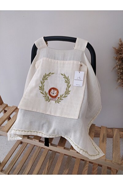 MAMARADUGA Tek Puset Örtüsü Tek Katlı Müslin Nakışlı Krem-aslan (özel Üretim)