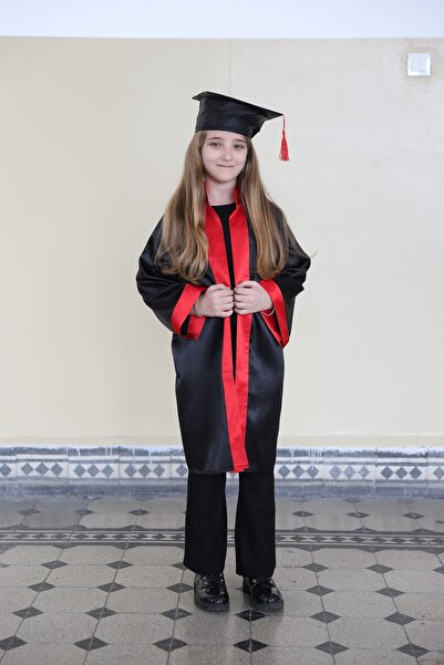 Avrasya Mezuniyet Mezuniyet Kep Ve Cübbesi Anaokul Kırmızı-siyah