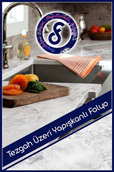 Dekor Folyo Mutfak Tezgahı Gri Beyaz Mermer Desen Yapışkanlı Folyo Kaplama