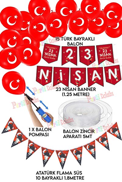 Parti dolabı Pompalı 23 Nisan Çocuk Bayramı Zincir Banner Flamalı Bayrak Balo...