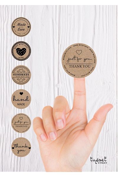 t tuğset etiket Ετικέτα Kraft 4 cm - 48 τεμάχια χειροποίητα - ευχαριστώ - t453
