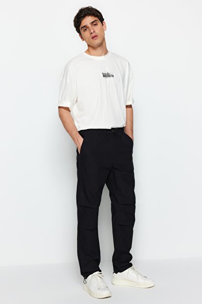 Trendyol Collection Baggy Fit Black Jogger Kalhoty - Padáková tkanina TMNSS23PL00045