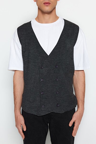 Trendyol Collection Anthracite Slim Fit Vest - Double Breasted and Buttoned, TMNAW21YE0014