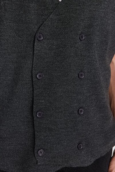 Trendyol Collection Anthracite Slim Fit Vest - Double Breasted and Buttoned, TMNAW21YE0014