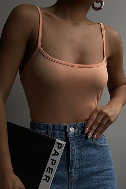 bayansepeti Women's Orange Low-cut Strappy Bodysuit 13502