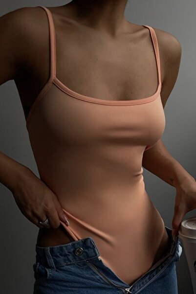 bayansepeti Women's Orange Low-cut Strappy Bodysuit 13502