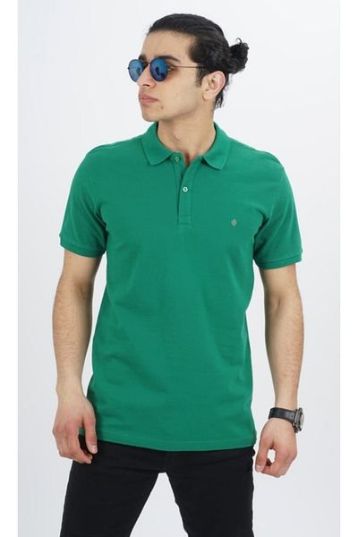 DYNAMO Men's Benetton Green Polo Collar Short Sleeve Cotton T-Shirt