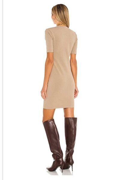 Zagrep Γυναικείο Μπεζ Ποδηλατικό Λαιμόκοψη Διπλό Εσωτερικό Μίνι Φόρεμα