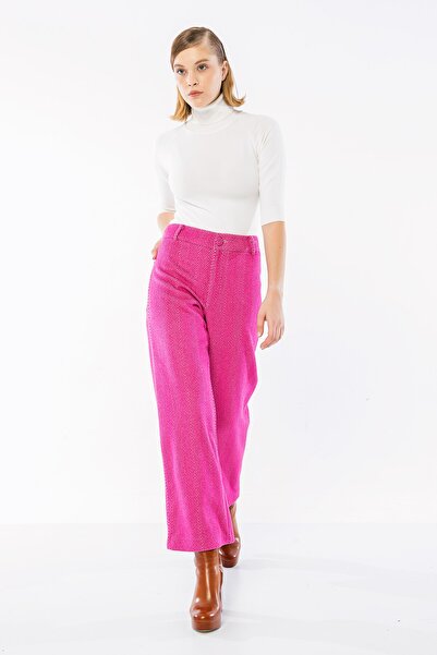 Berr-ın Geniş Paça Slogan Baskılı Kaşe Pantolon Fuşya