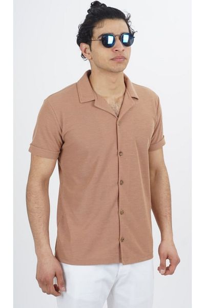 DYNAMO Men's Mink Cotton Short Sleeve Men's Collar Hawaiian Model Shirt