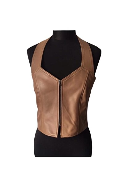 asus deri Melina - Genuine Leather Cognac Color Bustier