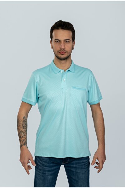 Moda Işık تي شيرت منقوش بياقة بولو وجيوب باللون الأخضر النعناعي