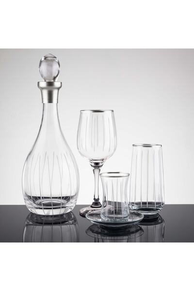 sudeka 49 Parça 12 Kişilik Çubuk Platin El Dekor Kesme Cam Su Takımı