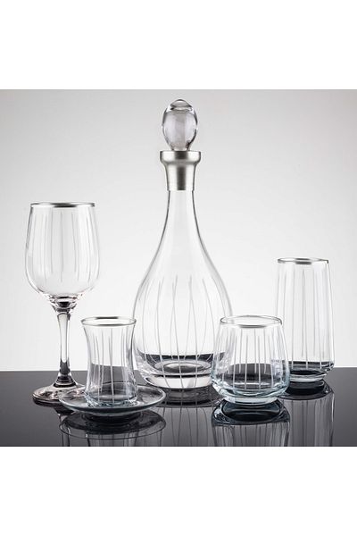 sudeka 31 Piece 6 Person Stick Platinum Hand Decorated Cut Glass Water Set