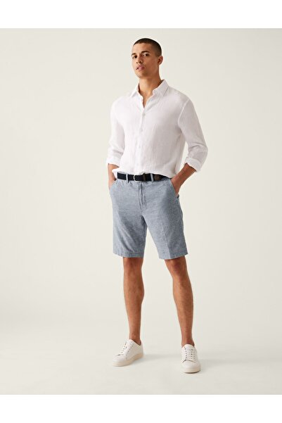 Marks & Spencer Çizgili Keten Chino Şort