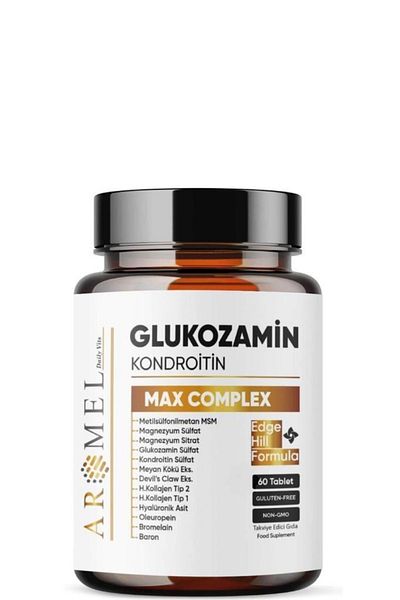 Aromel Glucosamine Chondroitin Msm, Max Complex |   60 Tablets |   Uk Formula, Boswellia, Bromelain, Oleuropei