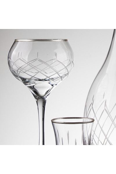 sudeka 31 Pieces Square Rod Platinum Hand Decorated Cut Glass Water Set for 6 People