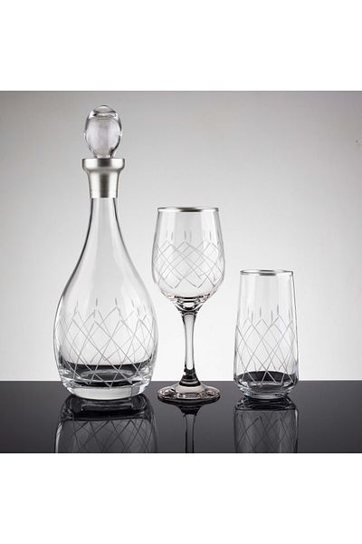 sudeka 25 Pieces Square Rod Platinum Hand Decorated Cut Glass Water Set for 12 Persons