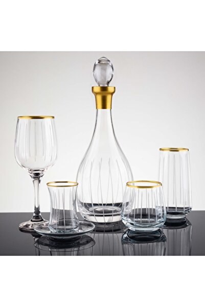 sudeka 61 Parça 12 Kişilik Çubuk Gold El Dekor Kesme Cam Su Takımı???????