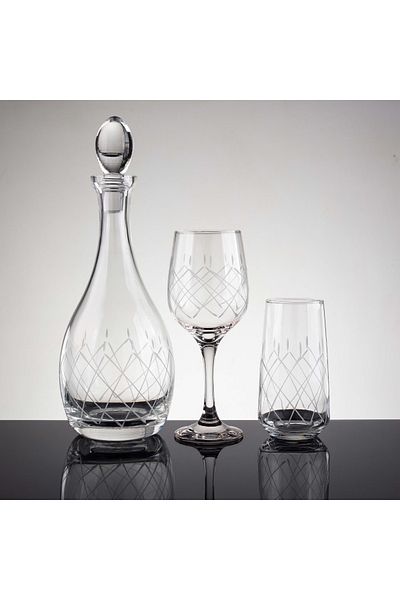 sudeka 25 Pieces Square Rod Hand Decorated Cut Glass Water Set for 12 Persons