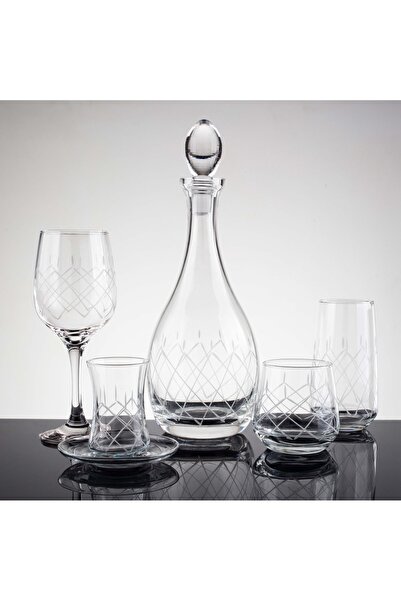 sudeka Kareçubuk El Dekor Kesme Cam Su Takımı 31 Parça 6 Kişilik